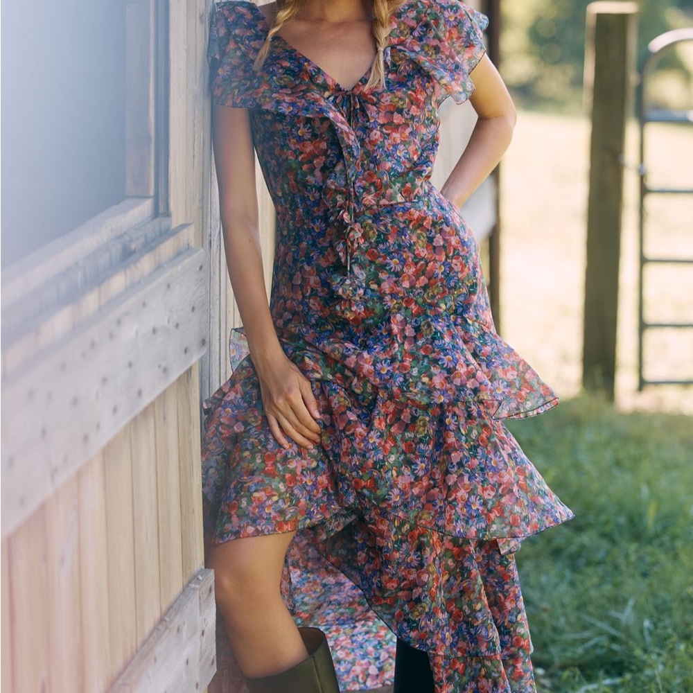 Anthropologie Multicolor Floral High Low Dress